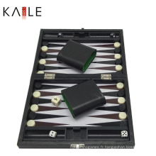 Jeux de Backgammon de 9 pouces avec boîte en cuir noir